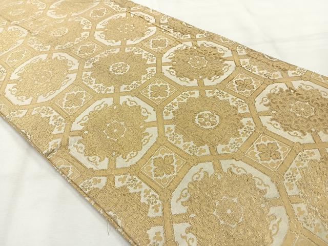 平和屋着物◎九寸開き名古屋帯　蜀江花文　金糸　正絹　逸品　AABH5407uk