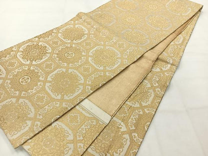 平和屋着物◎九寸開き名古屋帯　蜀江花文　金糸　正絹　逸品　AABH5407uk
