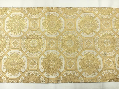 平和屋着物◎九寸開き名古屋帯　蜀江花文　金糸　正絹　逸品　AABH5407uk