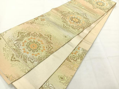 平和屋着物◎六通柄袋帯　正倉院花文　金糸　正絹　逸品　AABH5408uk