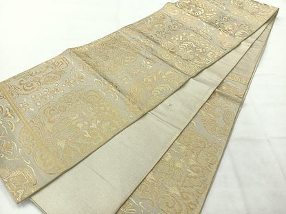 平和屋着物◎六通柄京袋帯 飾花文 金糸 正絹 逸品 AABH5415uk