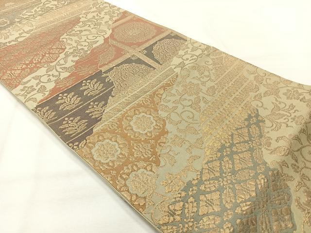 平和屋着物◎六通柄袋帯 道長花文 金糸 正絹 逸品 AABH5417uk