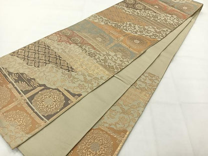 平和屋着物◎六通柄袋帯 道長花文 金糸 正絹 逸品 AABH5417uk