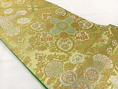 平和屋着物◎六通柄袋帯 唐織 草花文 金銀糸 正絹 逸品 AABH5421uk