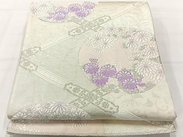 平和屋着物◎六通柄袋帯　唐織　花丸文　銀糸　正絹　逸品　AABH5443uk