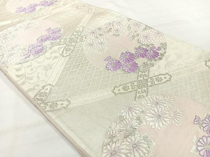 平和屋着物◎六通柄袋帯　唐織　花丸文　銀糸　正絹　逸品　AABH5443uk