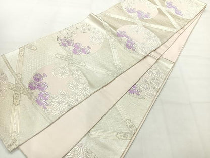 平和屋着物◎六通柄袋帯　唐織　花丸文　銀糸　正絹　逸品　AABH5443uk