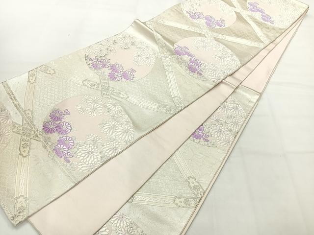 平和屋着物◎六通柄袋帯　唐織　花丸文　銀糸　正絹　逸品　AABH5443uk