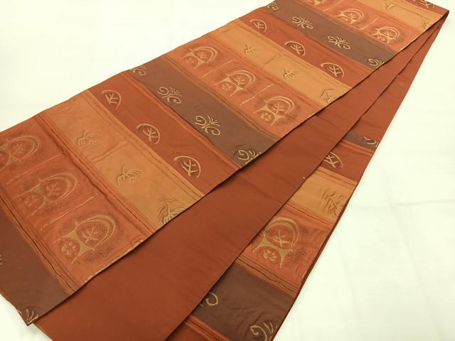 平和屋着物◎六通柄袋帯　鳥獣横段文　金糸　正絹　逸品　AABH5444uk