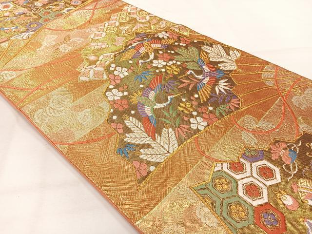 平和屋着物◎六通柄袋帯 唐織 飛鶴宝尽くし 金糸 正絹 逸品 AABH5451uk