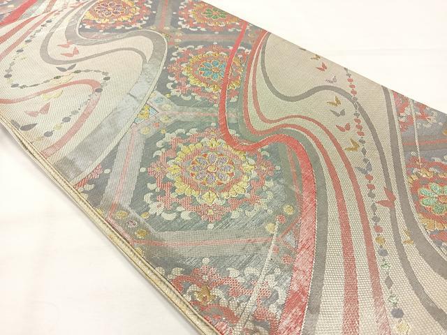 平和屋着物◎佐賀錦 六通柄袋帯 蜀江花文 銀糸 正絹 逸品 AABH5454uk