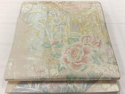 平和屋着物◎佐賀錦　全通柄袋帯　御所車花文　金銀糸　正絹　逸品　AABH5460uk