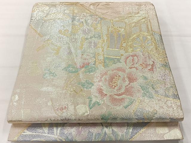 平和屋着物◎佐賀錦　全通柄袋帯　御所車花文　金銀糸　正絹　逸品　AABH5460uk