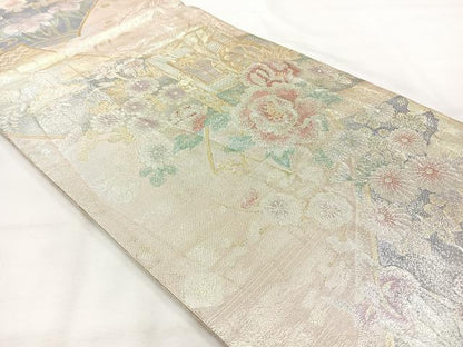平和屋着物◎佐賀錦　全通柄袋帯　御所車花文　金銀糸　正絹　逸品　AABH5460uk
