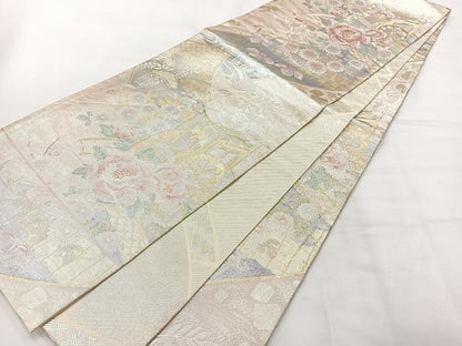 平和屋着物◎佐賀錦　全通柄袋帯　御所車花文　金銀糸　正絹　逸品　AABH5460uk
