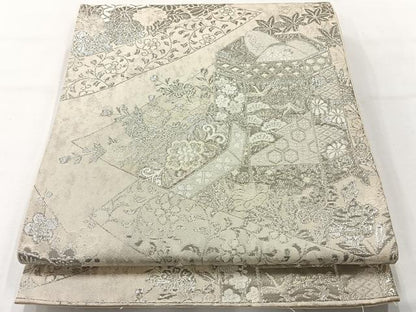 平和屋着物◎六通柄袋帯 唐織 貝桶花文 プラチナ二重箔 正絹 逸品 AABH5461uk