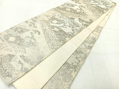 平和屋着物◎六通柄袋帯 唐織 貝桶花文 プラチナ二重箔 正絹 逸品 AABH5461uk