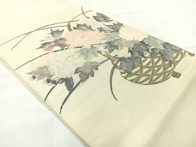 平和屋着物◎太鼓柄袋帯 花籠文 正絹 逸品 AABH5467uk