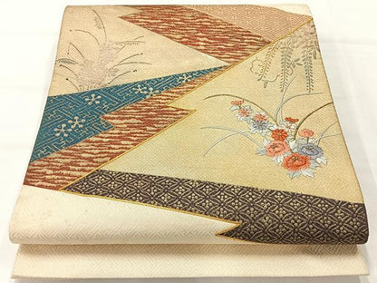 平和屋着物◎太鼓柄袋帯 刺繍 松皮菱花文 金糸 金彩 正絹 逸品 AABH5473uk