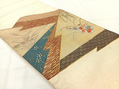 平和屋着物◎太鼓柄袋帯 刺繍 松皮菱花文 金糸 金彩 正絹 逸品 AABH5473uk
