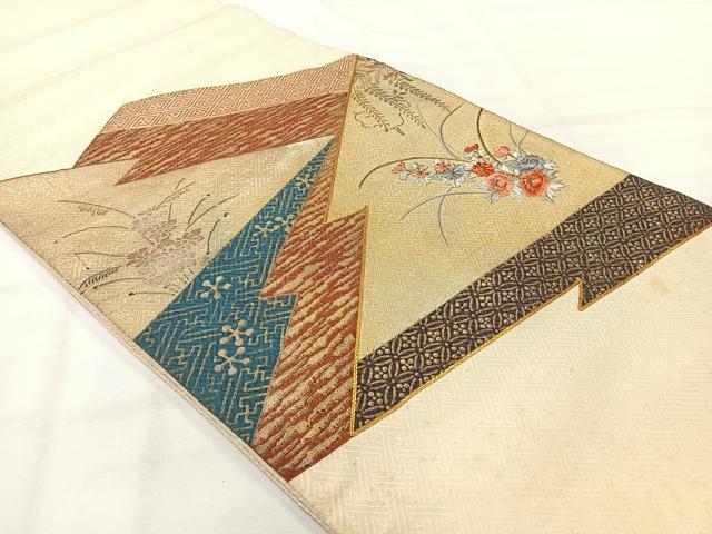 平和屋着物◎太鼓柄袋帯 刺繍 松皮菱花文 金糸 金彩 正絹 逸品 AABH5473uk