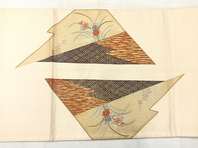 平和屋着物◎太鼓柄袋帯 刺繍 松皮菱花文 金糸 金彩 正絹 逸品 AABH5473uk