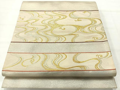 平和屋着物◎太鼓柄袋帯　唐織　流水文　金糸　正絹　逸品　AABH5474uk