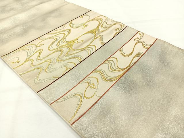 平和屋着物◎太鼓柄袋帯　唐織　流水文　金糸　正絹　逸品　AABH5474uk
