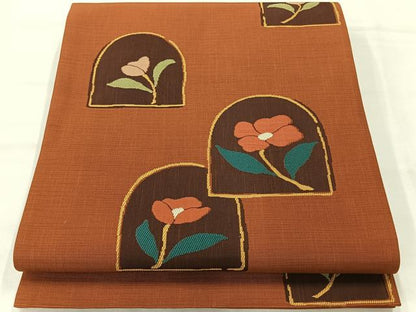 平和屋着物◎六通柄袋帯　草花文　正絹　逸品　AABH5481uk