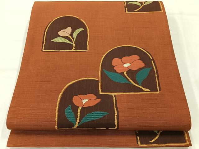 平和屋着物◎六通柄袋帯　草花文　正絹　逸品　AABH5481uk