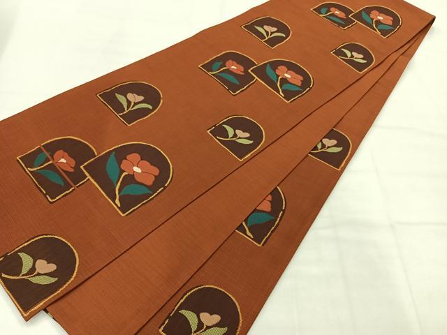 平和屋着物◎六通柄袋帯　草花文　正絹　逸品　AABH5481uk