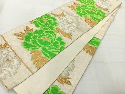 平和屋着物◎六通柄袋帯　唐織　草花文　金銀糸　正絹　逸品　AABH5486uk