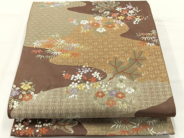 平和屋着物◎六通柄袋帯　唐織　松竹梅　金糸　正絹　逸品　AABH5496uk
