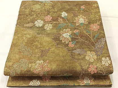 平和屋着物◎佐賀錦　六通柄袋帯　更紗花文　金糸　正絹　逸品　AABH5497uk