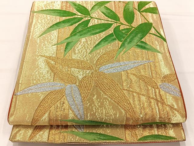 平和屋着物◎六通柄袋帯　唐織　笹竹文　金銀糸　正絹　逸品　AABH5501uk