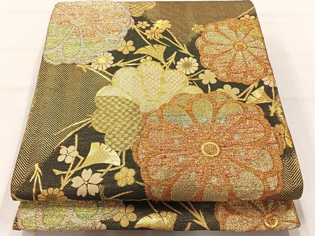平和屋着物◎六通柄袋帯　草花文　金銀糸　正絹　逸品　AABH5506uk