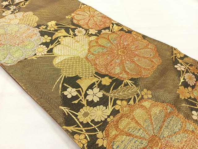 平和屋着物◎六通柄袋帯　草花文　金銀糸　正絹　逸品　AABH5506uk