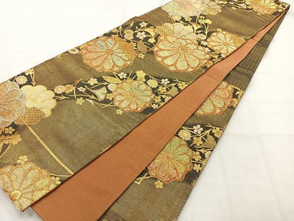 平和屋着物◎六通柄袋帯　草花文　金銀糸　正絹　逸品　AABH5506uk