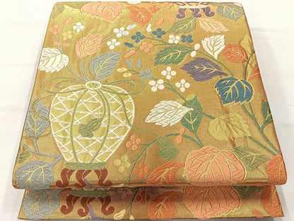 平和屋着物◎佐賀錦　六通柄袋帯　唐織　仕覆花文　金糸　正絹　逸品　AABH5513uk