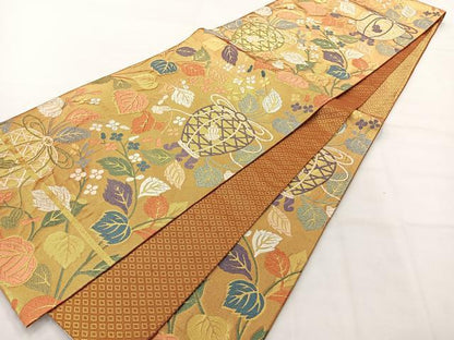 平和屋着物◎佐賀錦　六通柄袋帯　唐織　仕覆花文　金糸　正絹　逸品　AABH5513uk