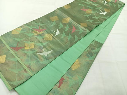 平和屋着物◎西陣　服部織物謹製　六通柄袋帯　飛鶴文　金銀糸　正絹　逸品　AABH5517uk
