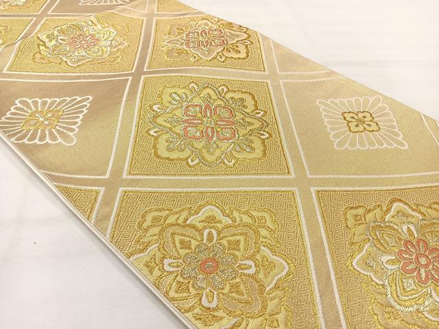 平和屋着物◎六通柄袋帯　唐織　花菱文　金糸　正絹　逸品　AABH5519uk