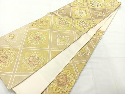 平和屋着物◎六通柄袋帯　唐織　花菱文　金糸　正絹　逸品　AABH5519uk