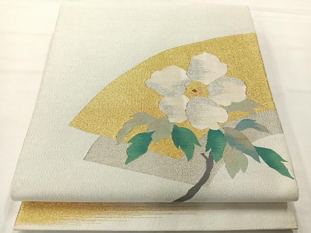 平和屋着物◎綴れ　太鼓柄袋帯　地紙花文　銀糸　正絹　逸品　AABH5523uk