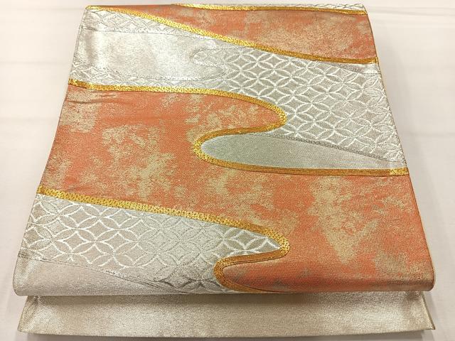 平和屋着物◎太鼓柄袋帯　駒刺繍　流水文　金銀糸　正絹　逸品　AABH5524uk