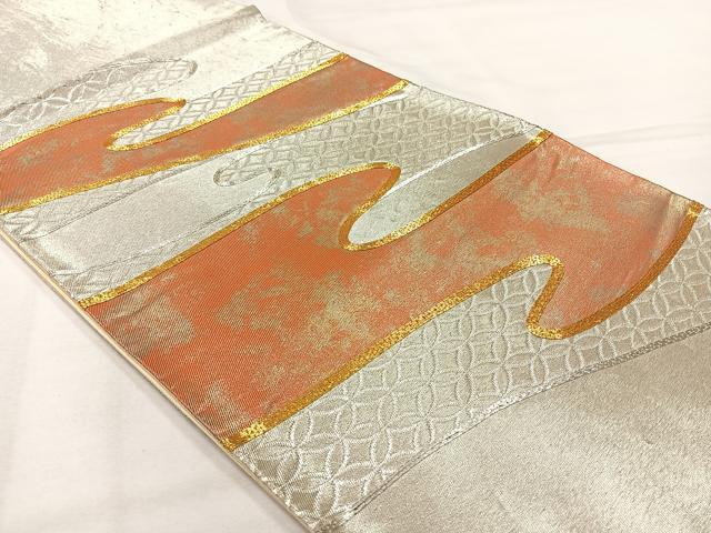 平和屋着物◎太鼓柄袋帯　駒刺繍　流水文　金銀糸　正絹　逸品　AABH5524uk