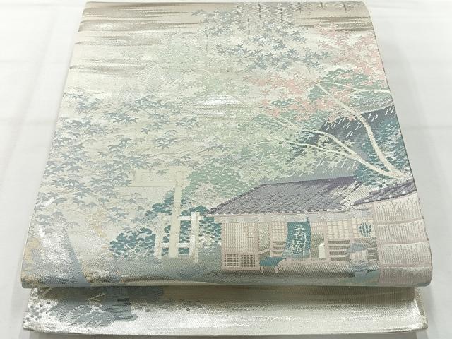 平和屋着物◎六通柄袋帯　風景文　銀糸　正絹　逸品　未使用　AABH5528uk