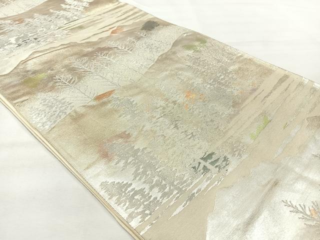 平和屋着物◎六通柄袋帯　風景文　銀糸　正絹　逸品　AABH5531uk