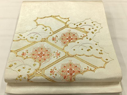 平和屋着物◎太鼓柄袋帯 総刺繍 蜀江花文 金糸 正絹 逸品 AABH5553uk