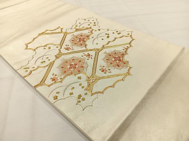 平和屋着物◎太鼓柄袋帯 総刺繍 蜀江花文 金糸 正絹 逸品 AABH5553uk